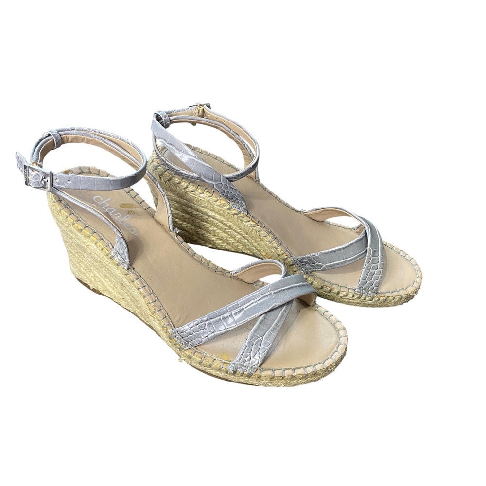 Charles by Charles David Silver Croc Embossed Espadrille Wedge Sandals 9